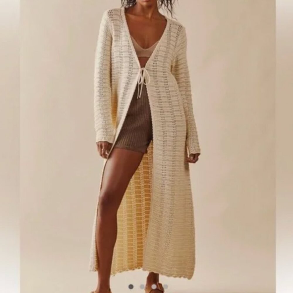 Free People Long Open Knit Cardigan Duster - Cream